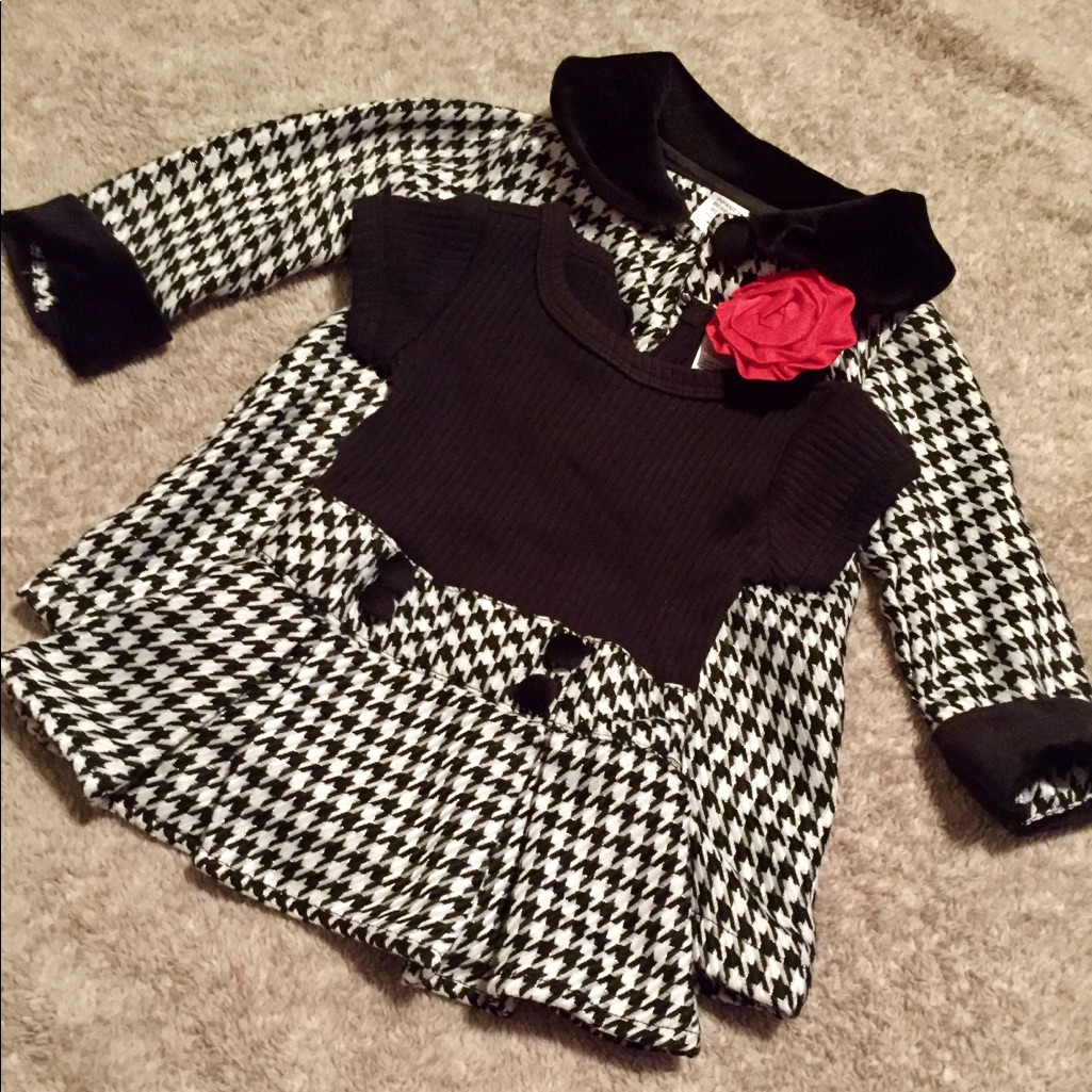 Vguc 6-12 M Black & White Houndstooth Dress & Coat